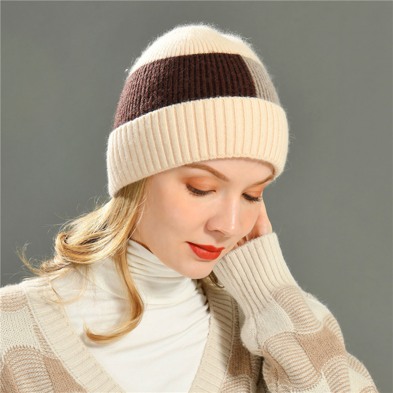 Hot Sell Custom Women Bonnet Fashion Plaid Cashmere Knitted Thick Warm Winter Hats for Women Beanie