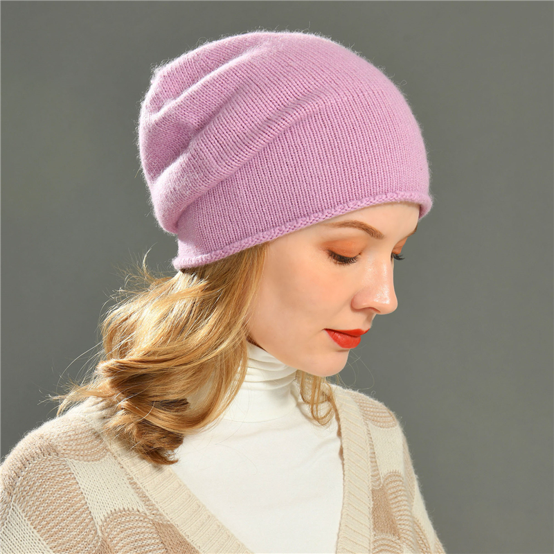 Wholesale Trending Special Design Plain High Quality Winter Cute Women Cashmere Knitted Slouch Beanie 
