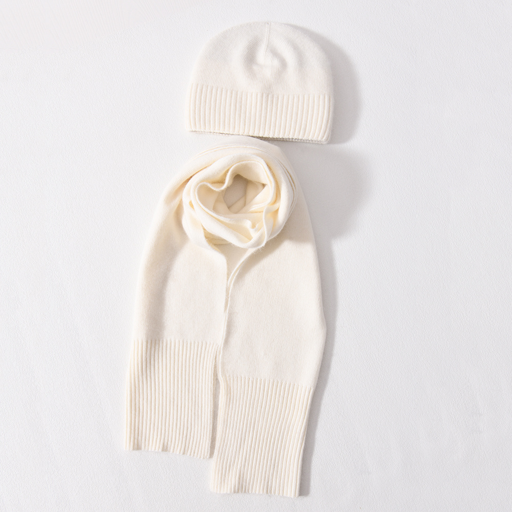 Custom Cashmere Women Long Scarf Knitted Beanie Matching Hat Sets