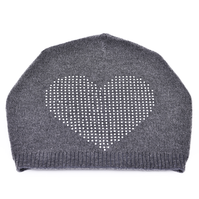 Wholesale Winter Rhinestone Wool Knitted Beanie Custom Women Winter Heart Rhinestone Wool Slouch Beanie