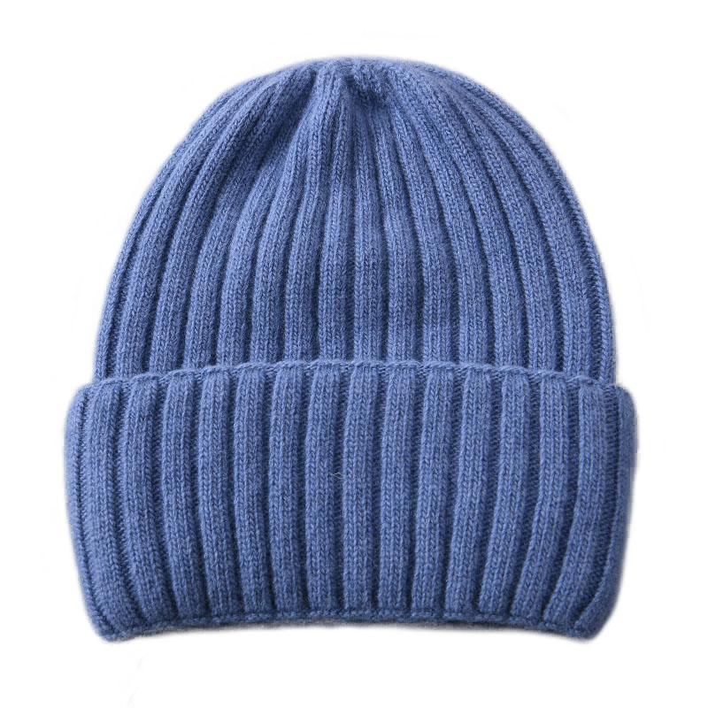 Wholesale 100% Wool Soft Knitted Cap Customize Adult Striped Cuffed Warm Winter Unisex Thick Wool Chunky Knit Beanie