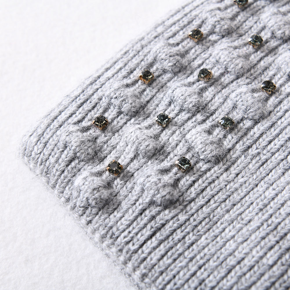 Wholesale Winter New Style Angora Cable Knitted Hat Blank Unisex Stripped Handmade Rhinestone Beanie Hats