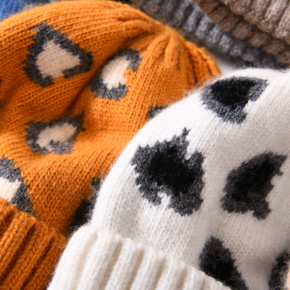 Baggy Winter Cashmere Knitted Beanie Hat Double Layer Thick Leopard Kids Chunky Winter Beanie