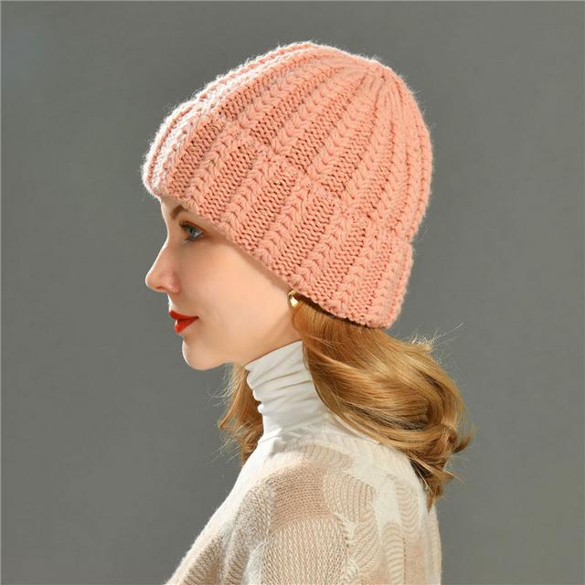 Wholesale Women Hats Thick Ribbed Custom High Quality Winter Merino Wool Knit Beanies