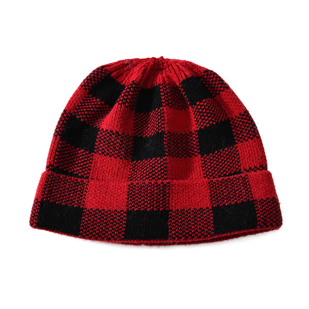 New Popular Plaid Hat with Detachable Real Fur Fake Fur Pompom Women Wool Knit Plaid Hat