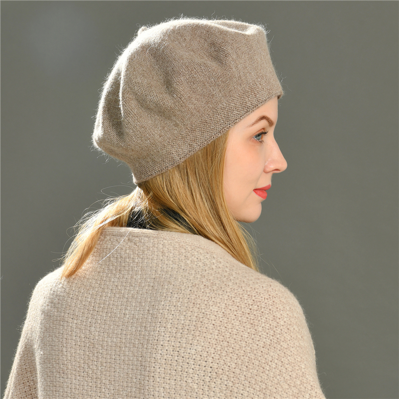 Wholesale Winter Warm Soft Custom Ladies Plain Classic Angora Beret Hat Women Girls French Beret Hat 