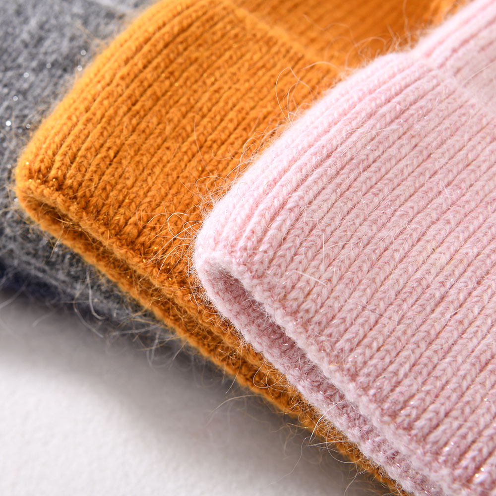Winter Unisex Beanies Hat Warm Soft Custom Logo Classic Striped angora Bright Silk Knitted Beanies