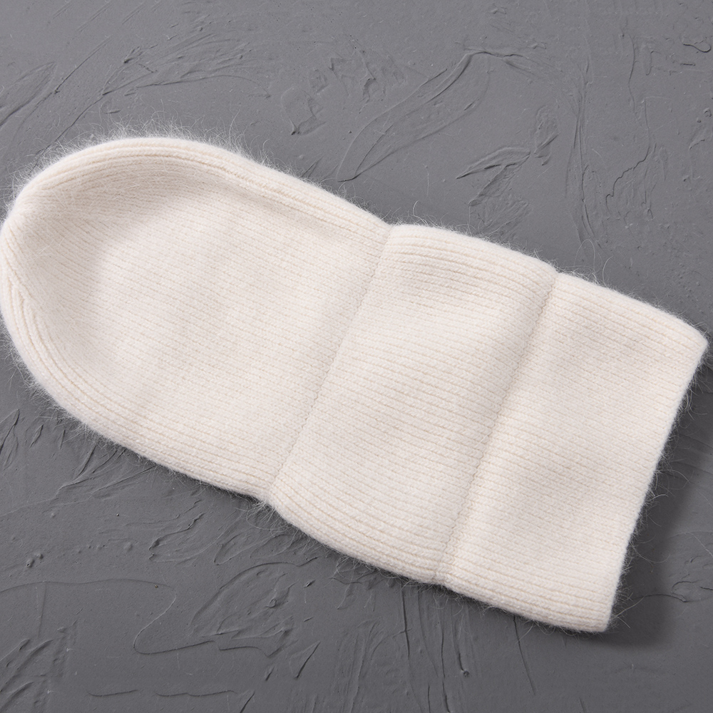 Casual Women's Hats Angora Knitted Beanies Autumn Winter Brand New Three Fold Thick Knitted Girls Beanies