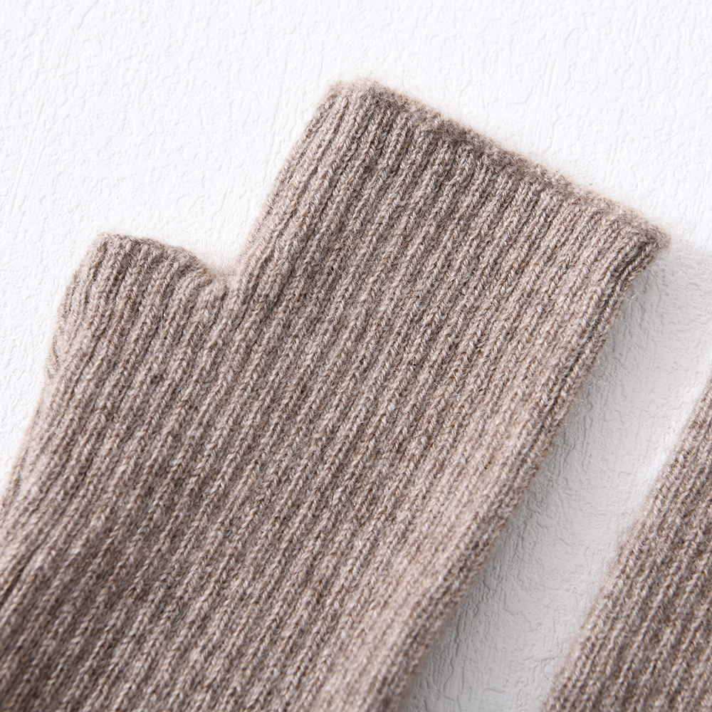Wholesale Soft Long Half Finger Mittens Arm Warmer Striped Lightweight Stretchy Knitted 100% Cashmere Gloves Women