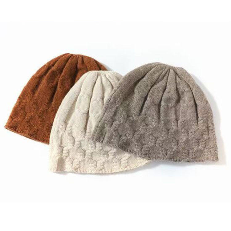 Cable Skully 100% Cashmere Hat Custom Logo Lightweight Breathable Women Luxury Winter Knitted Beanie Hats