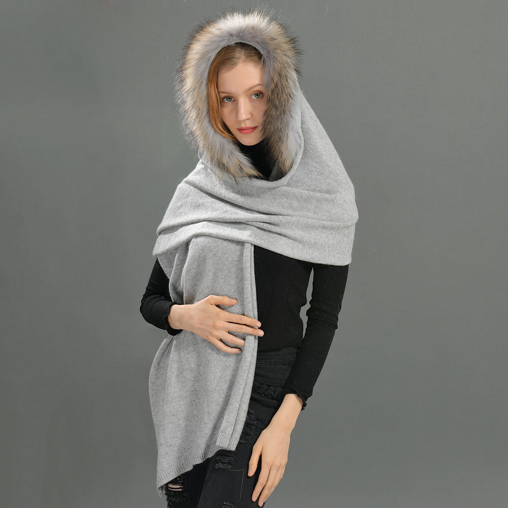 Sweater Oversize Autumn Real Fox Fur Collar Shawl Cape Ponchos Streetwear Luxury Custom Knitted Winter Scarf for Women Cashmere