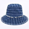 Spring and Summer Fisherman Hat Sun-shading Women Outdoor Travel Leisure Wide-brimmed Distressed Blue Denim Bucket Hats Pearls