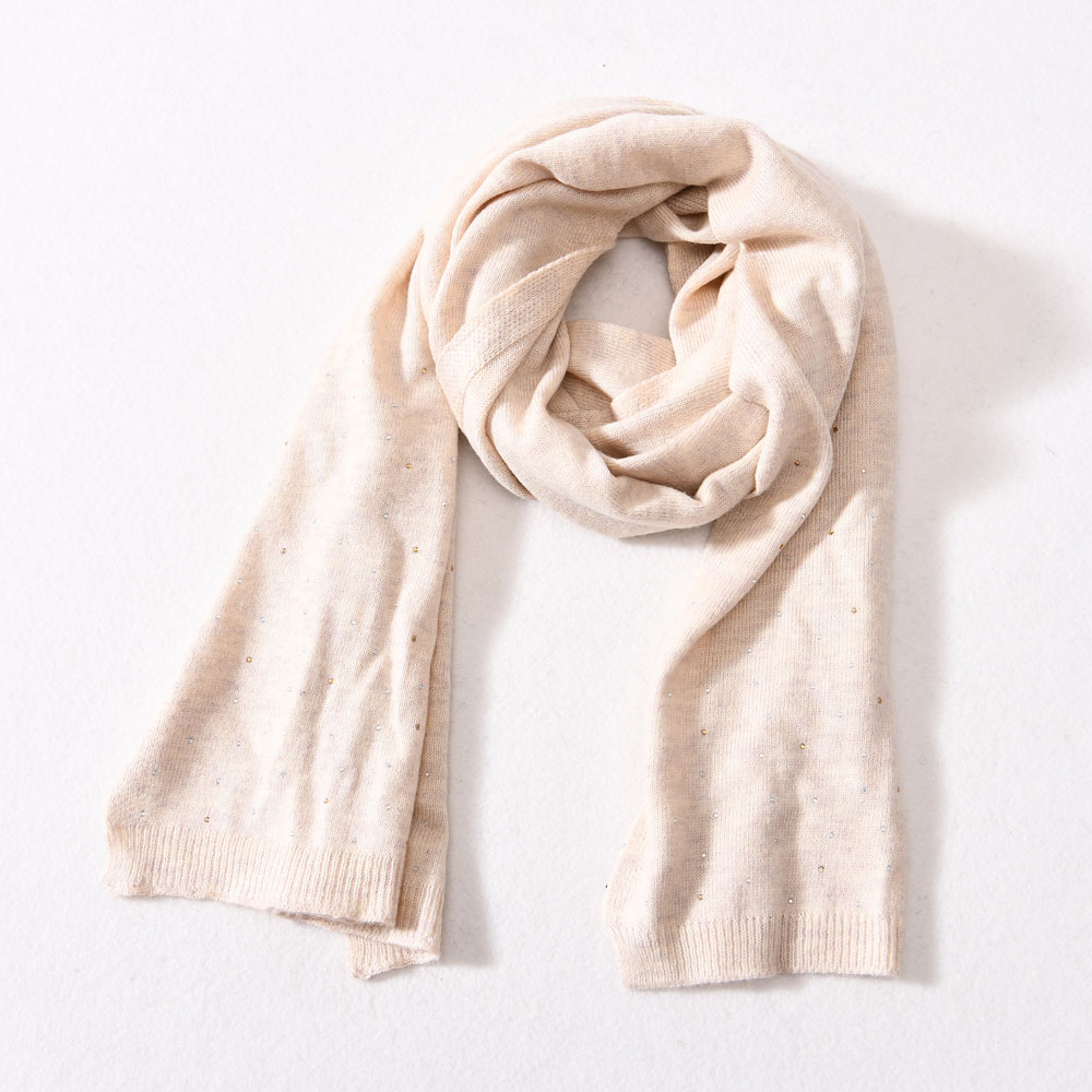 Winter Scarf New Fashion Rhinestone Bling Lady Warm Long Pure Color Shawl Women Cashmere Blend Knitting Scarf