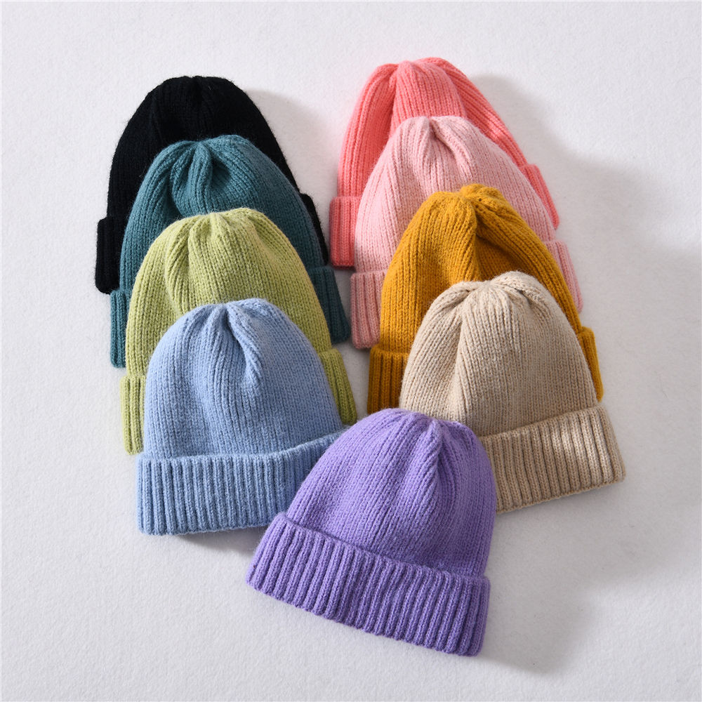 Thick Warm Cuffed Striped Wool Knitted Winter Hats Wholesale High Quality Kids Winter Custom Designer Baby Hats and Beanies