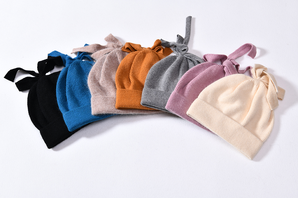 Korean Style Cashmere Knitted Beanie Hats with Bow Tie