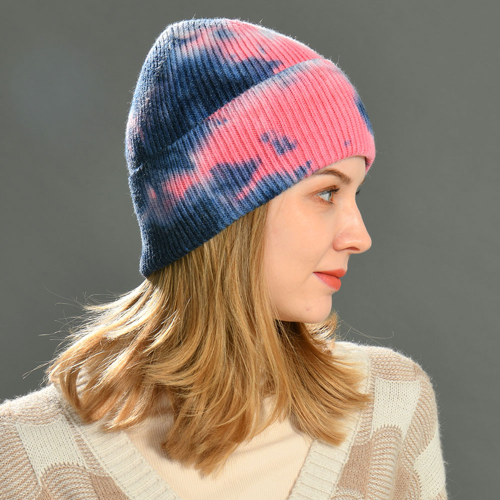 Winter High Quality Female Warm Soft Tie Dye Hats Beanies Women Strip Knitted Tie Dye Beanies