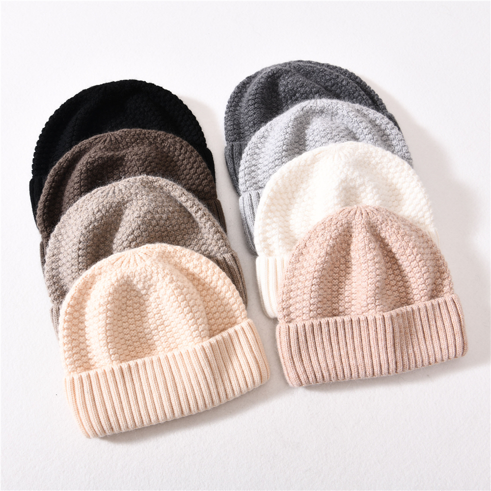 High Quality Cashmere Wool Knit Beanie Warm Soft Cuffed Unisex Wholesale Winter Custom Wool Knit Beanies