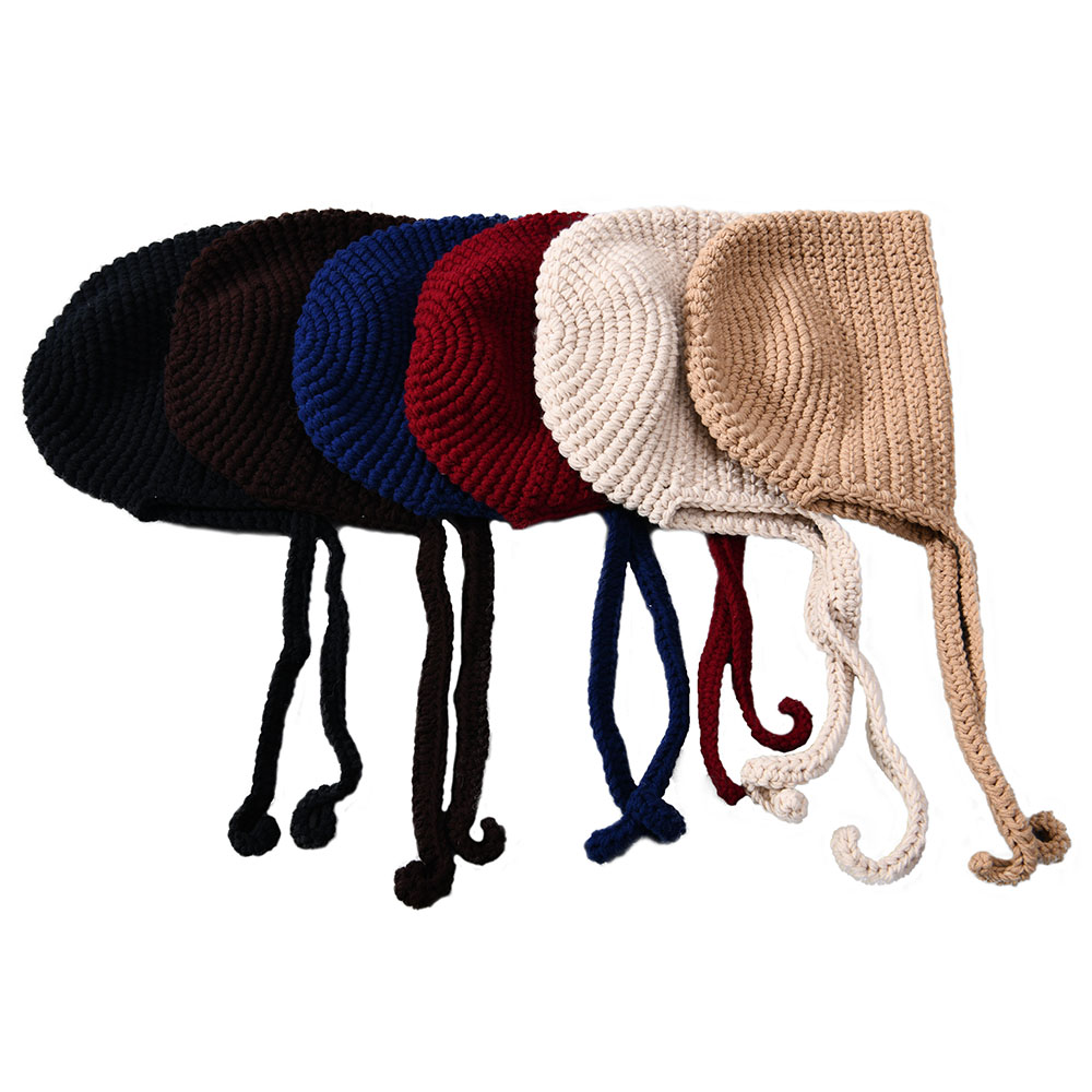 Chunky Bobble Skull Cable Warm Beanie Hat Earflap Braid Cute Women Winter Knit Beanie Bulk