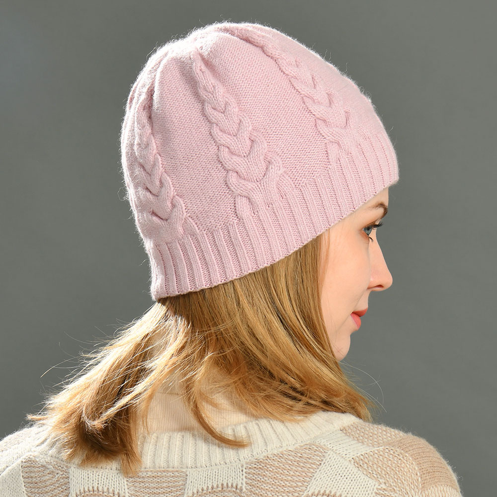 OEM ODM Twist Cashmere Knitted Winter Beanie Hats Winter Double Layer Women Custom Cashmere Beanies Wholesale