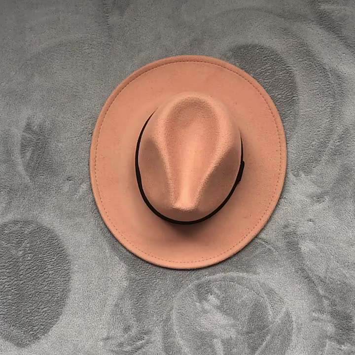 Wholesale Vendors Adults Women Plain Polyester Ribbon Wool Wide Brim Luxury Fedora Hats