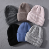Wholesale 100% Wool Soft Knitted Cap Customize Adult Striped Cuffed Warm Winter Unisex Thick Wool Chunky Knit Beanie