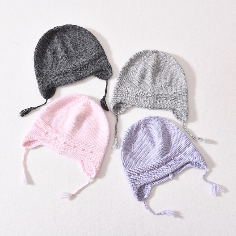 Unisex Wholesale Earflap Cute Braid Baby Winter Plain Custom Label Kids Beanie