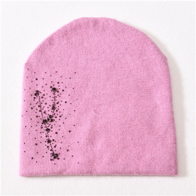 Winter Soft Angora Wool Knitted Women Winter Hats Plain Rhinestone Blank Pink Beanie Hat
