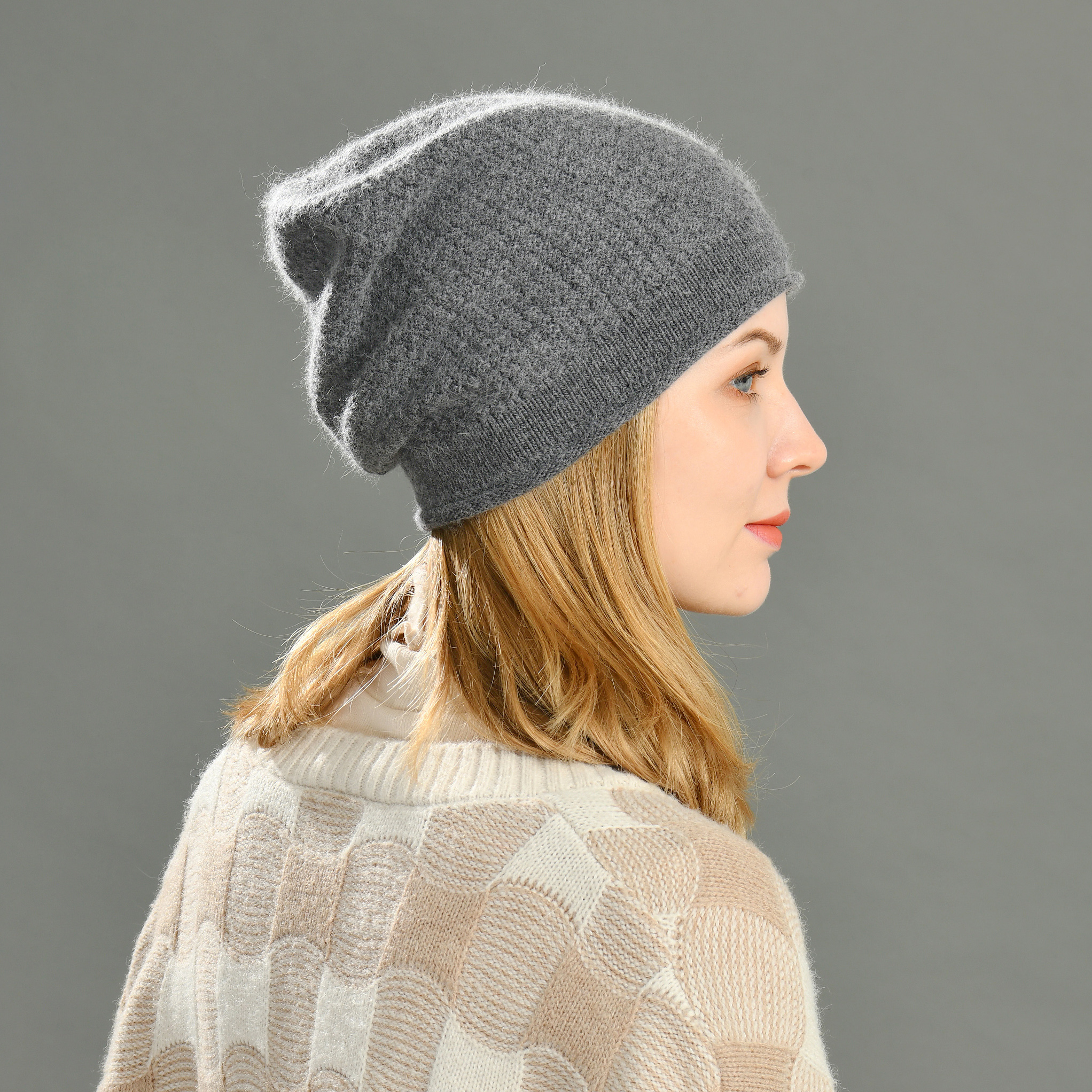 Winter Hot Sale Women Lady Warm Soft Angora Beanie Hat High Quality Knit Wool Beanie Hat