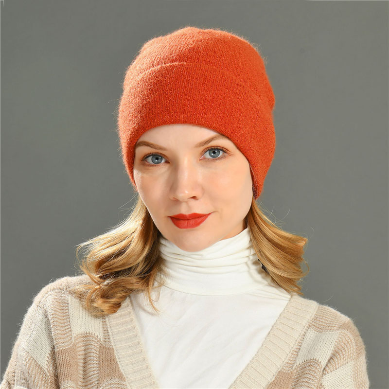 Hot Sale Winter Angora Blend Beanie Hats Bright Silk Custom Wholesale Adult Knit Beanie hats 