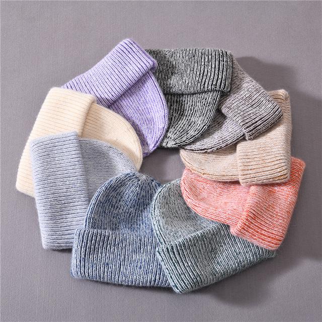 Warm Winter Hat Classic Striped Cashmere Knit Hats Cuffed Thick Fluffy Long Fur Relaxed Stretchable Women Knitted Furry Beanie