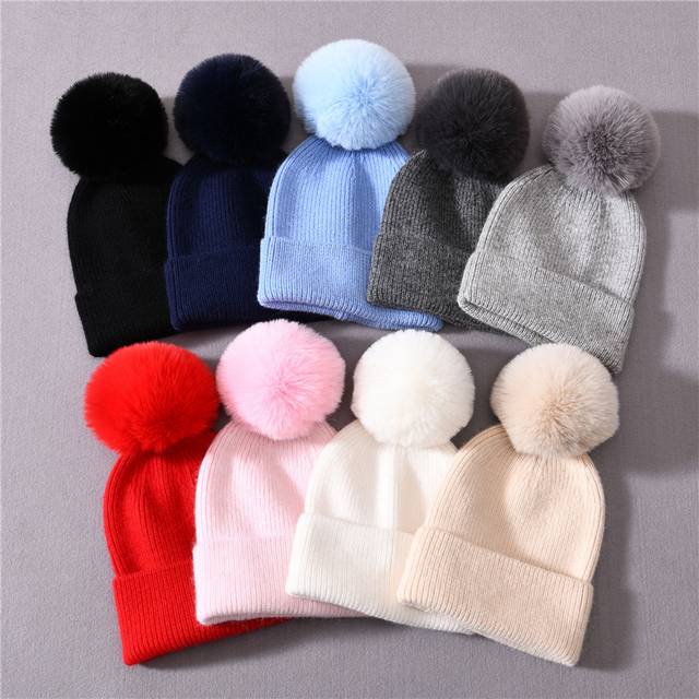 Autumn Winter Angora Knitted Beanie Kids Hat Cute Pom Pom Soft Warm High Quality Boys Girls Baby Knitted Beanies