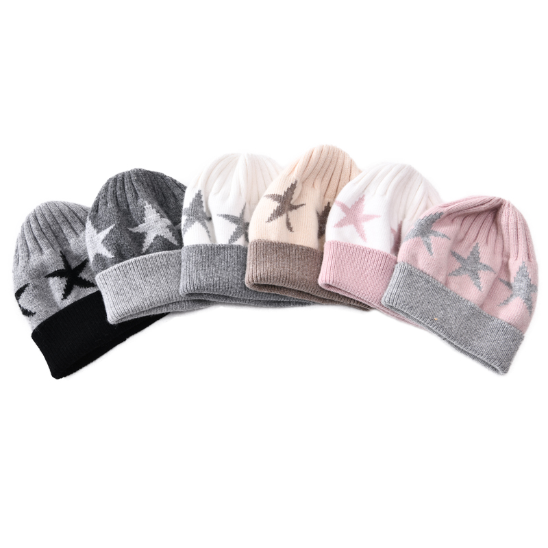 Factory Wholesale Unisex Winter Keep Warm Angora Knit Beanie Hat with Fur Pom Two Tone Thick Knitted Beanie Custom