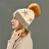 Factory Wholesale Unisex Winter Keep Warm Angora Knit Beanie Hat with Fur Pom Two Tone Thick Knitted Beanie Custom