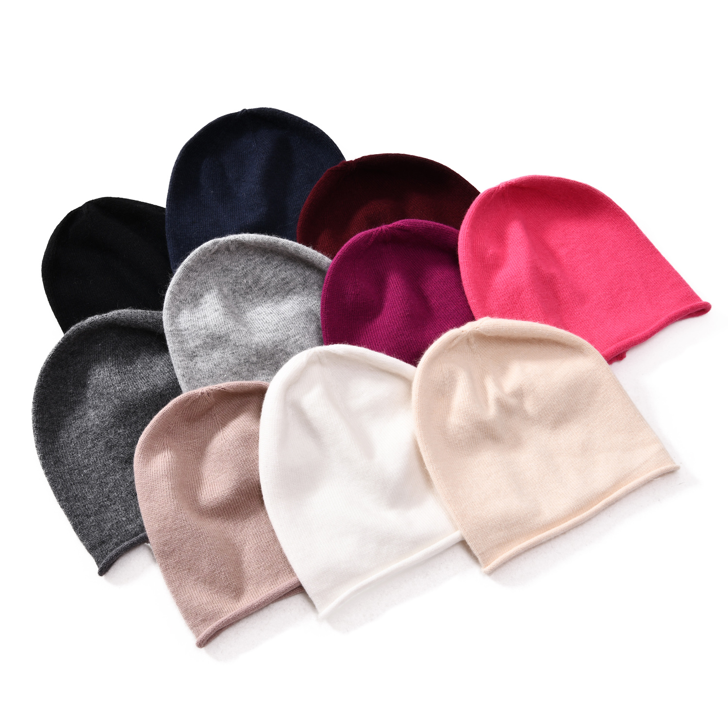 Rolled Cuffs Blank Angora Knitted Beanie Hat Women Spring Autumn Angora Roll Up Beanie