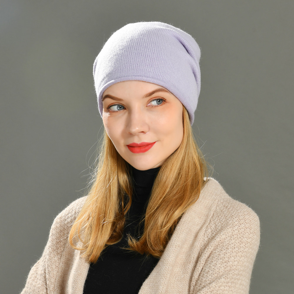 Rolled Cuffs Blank Angora Knitted Beanie Hat Women Spring Autumn Angora Roll Up Beanie