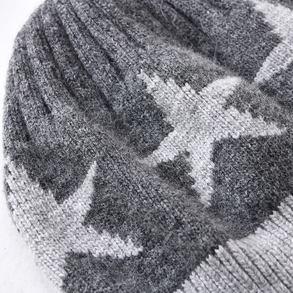 Factory Wholesale Unisex Winter Keep Warm Angora Knit Beanie Hat with Fur Pom Two Tone Thick Knitted Beanie Custom