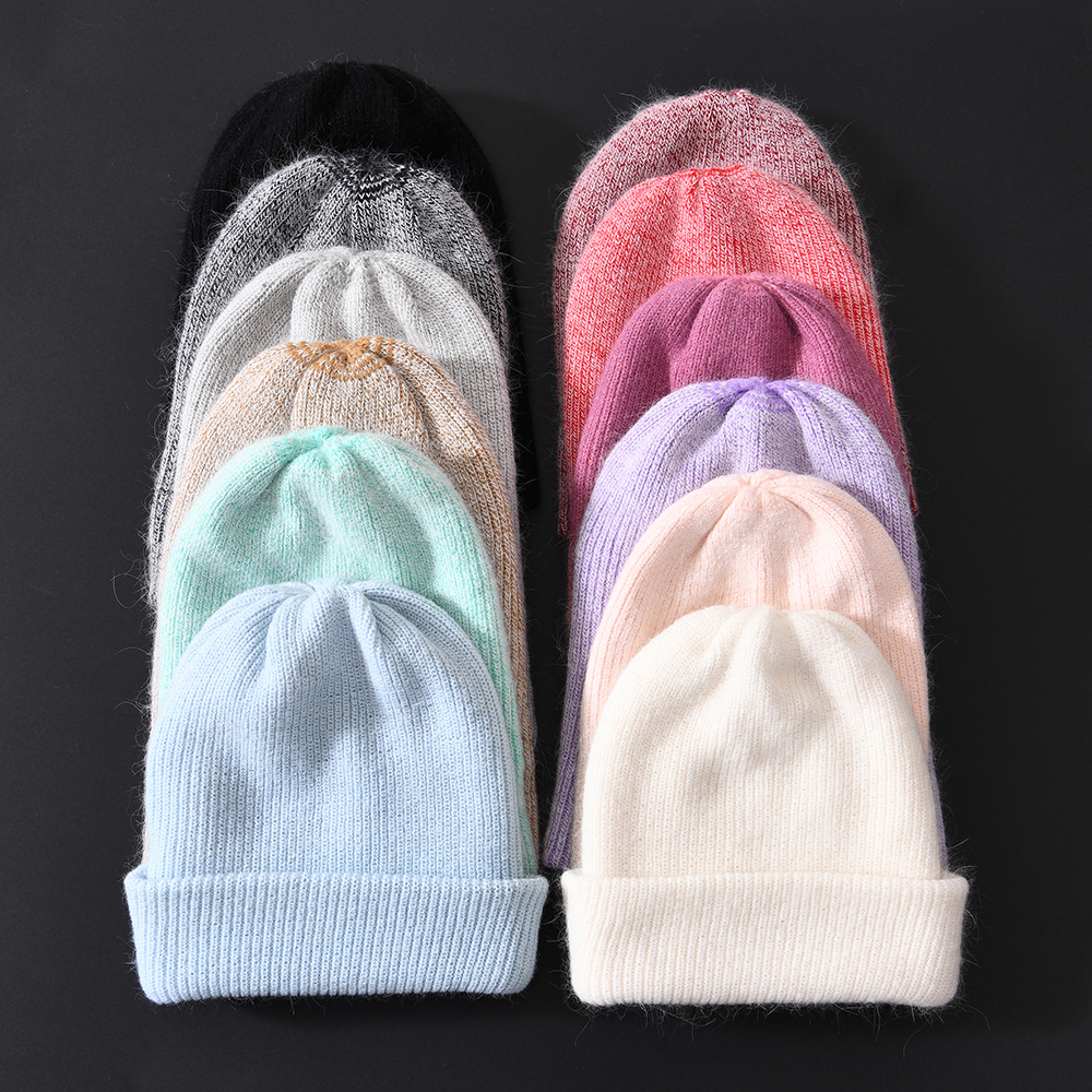 New Winter Hat for Women Angora Knitted Beanies Thick Warm Vogue Ladies Wool Angora Mo Hair Hat Female Beanie Hats