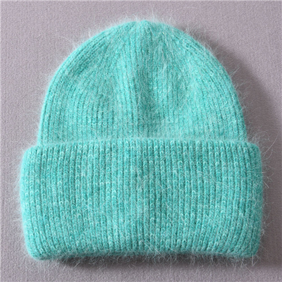 Casual Women's Hats Angora Knitted Beanies Autumn Winter Brand New Three Fold Thick Knitted Girls Beanies