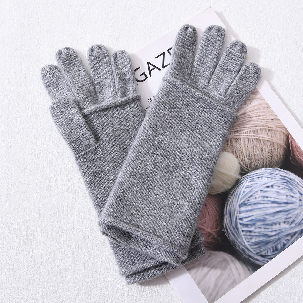 Wholesale Soft Full Finger Mittens Elastic Custom Logo Lightweight Women 100% Pure Cashmere Knit Gloves Winter Warm
