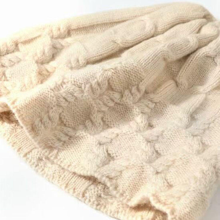 Cable Skully 100% Cashmere Hat Custom Logo Lightweight Breathable Women Luxury Winter Knitted Beanie Hats