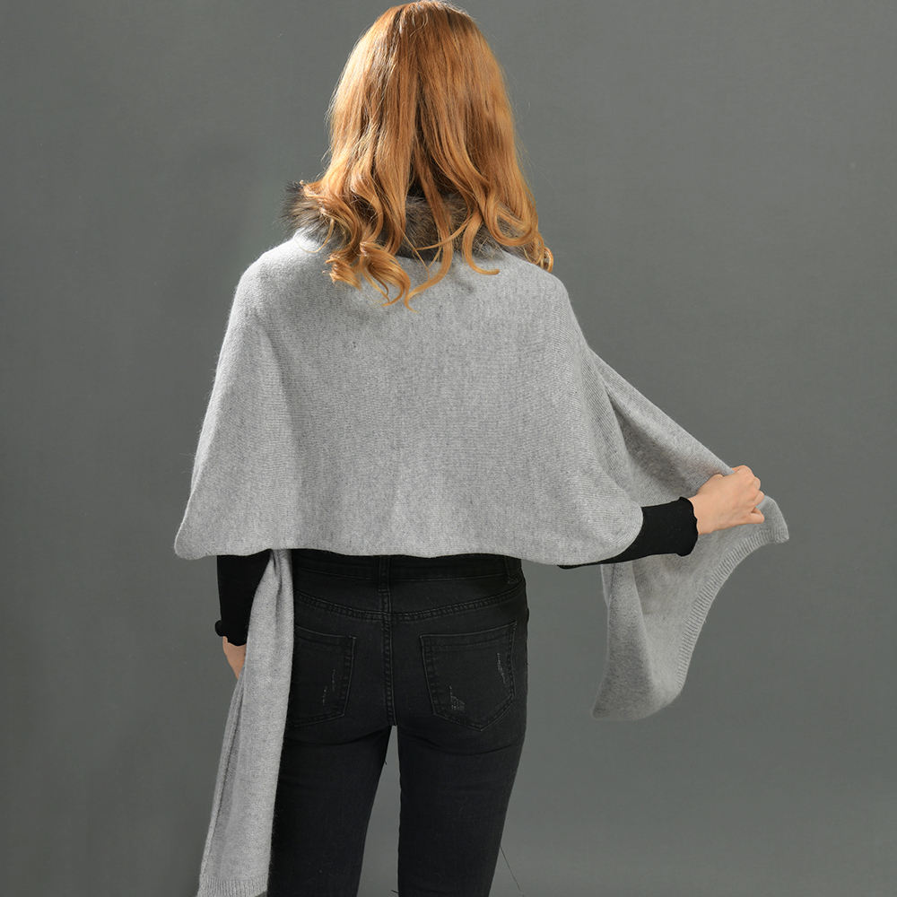 Sweater Oversize Autumn Real Fox Fur Collar Shawl Cape Ponchos Streetwear Luxury Custom Knitted Winter Scarf for Women Cashmere