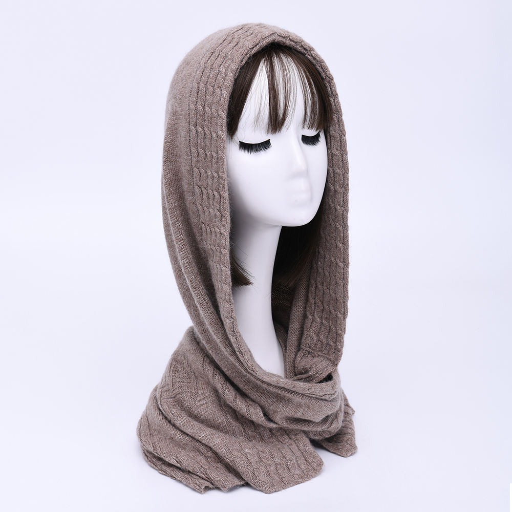 Windproof Thick Outdoor Ski Long Scarf Neck Cover Hooded Women Beanie Hat Winter Ear Protection Cashmere Knitted Hood Scarf