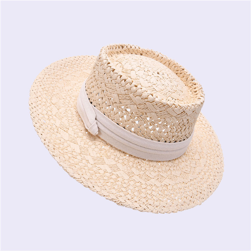 Wide Brim Women Summer Beach Sun Shade Real Raffia Straw Fedora Hat