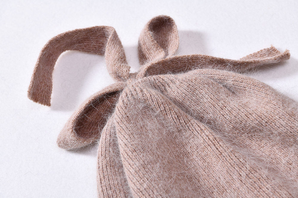Korean Style Cashmere Knitted Beanie Hats with Bow Tie