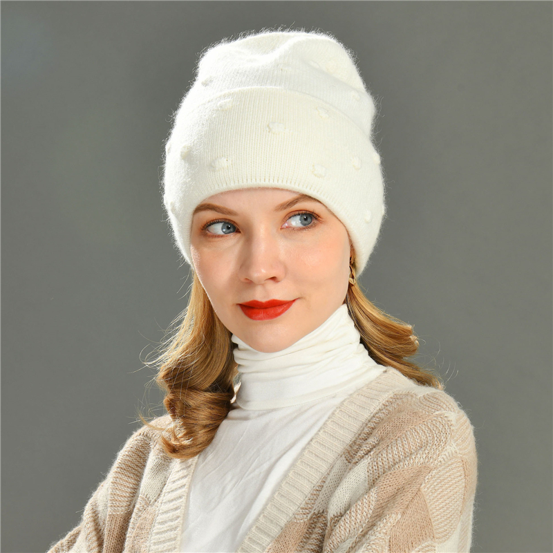 Women Solid Color Fashion Autumn Winter Plain Beanie Ski Cashmere Wool Knitted Casual Beanie Skull Cap