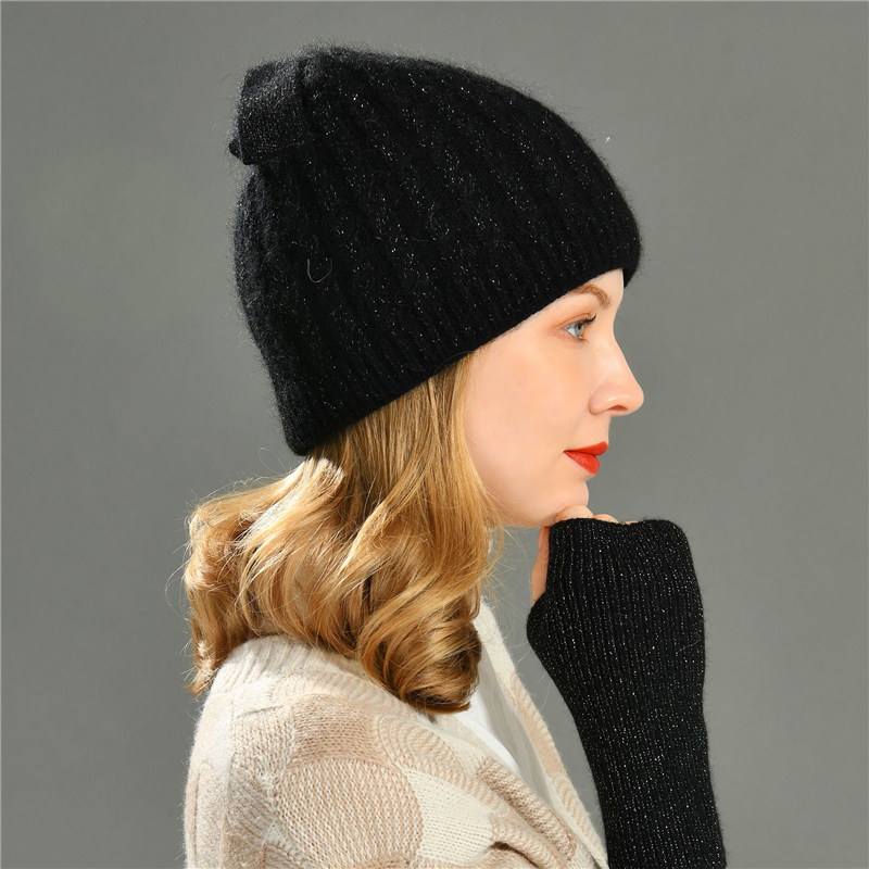 Soft Ribbed Beanie Knit Ski Cap Skull Hat Warm Solid Color Beanie Ladies Winter Bow Angora Knitted Hat Beanies