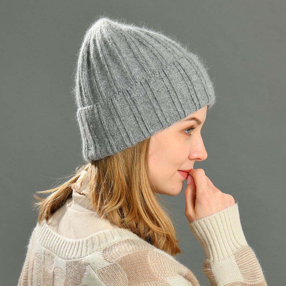 Winter Women Wool Hat Wholesale High Quality Cashmere Knitted White Ribbed beanie