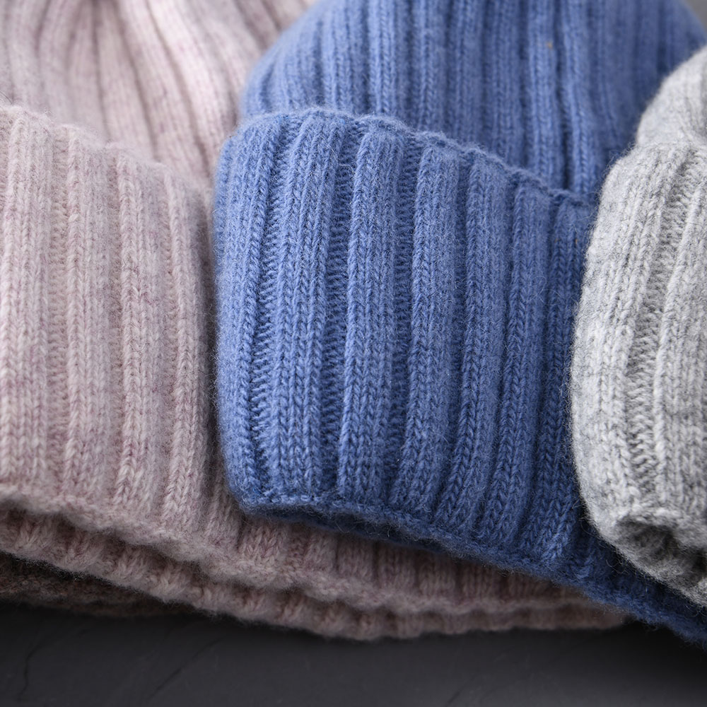 Wholesale 100% Wool Soft Knitted Cap Customize Adult Striped Cuffed Warm Winter Unisex Thick Wool Chunky Knit Beanie