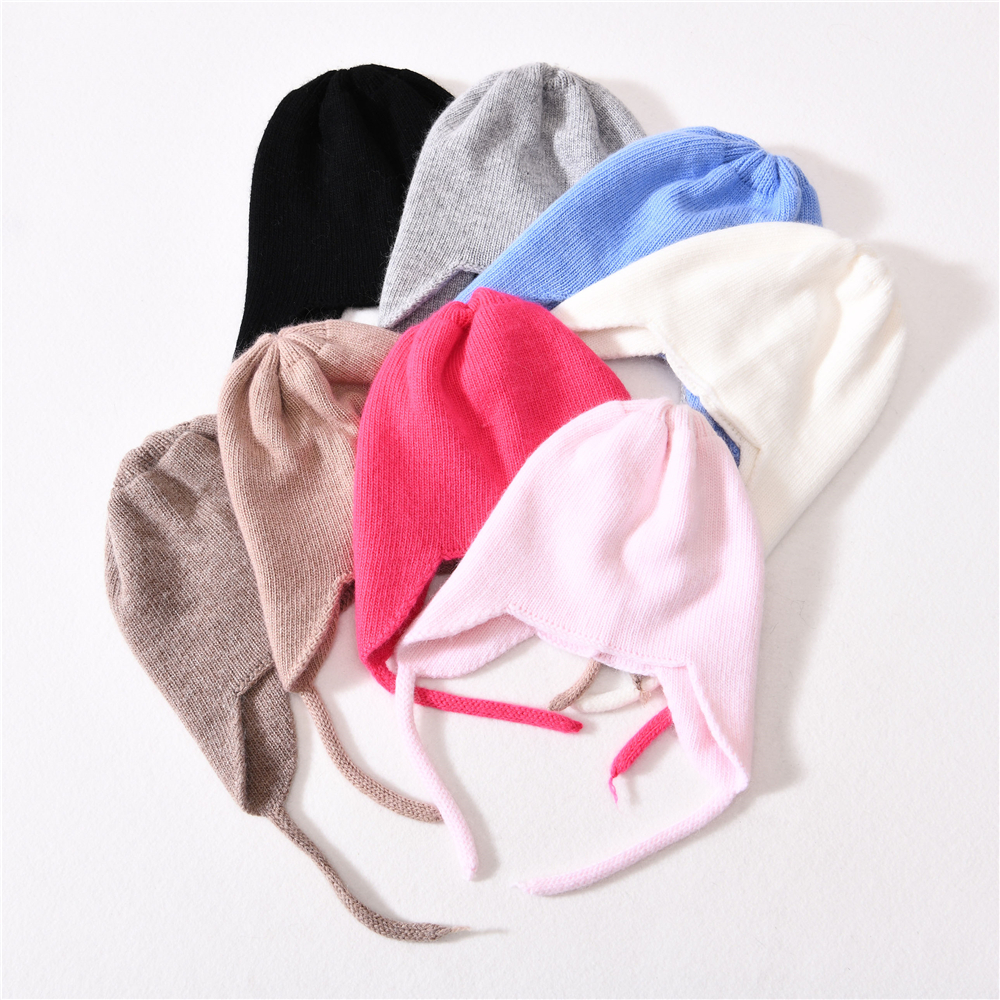 Hot Sale Winter Hat Kids Earflap Cute Warm Double Layer Thick Wholesale Custom Knitted Cashmere Baby Beanies