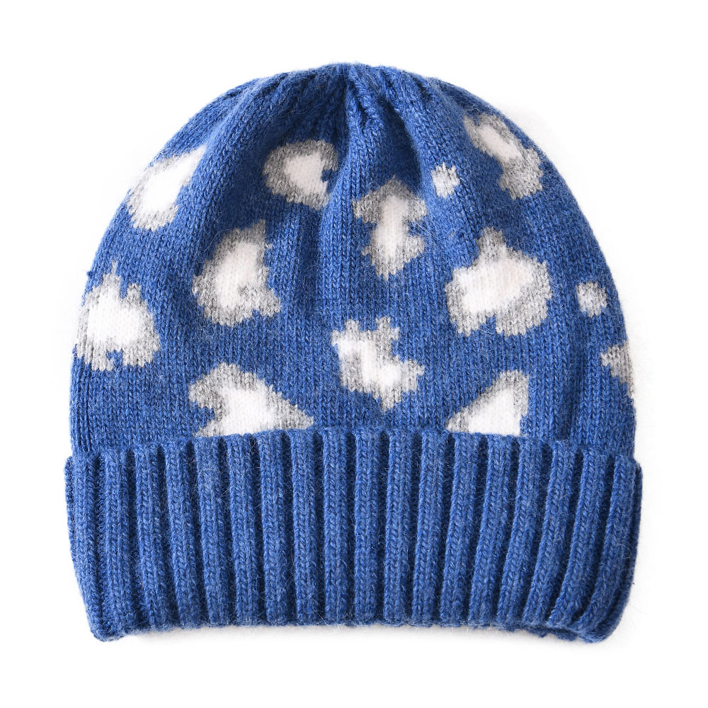 Baggy Winter Cashmere Knitted Beanie Hat Double Layer Thick Leopard Kids Chunky Winter Beanie